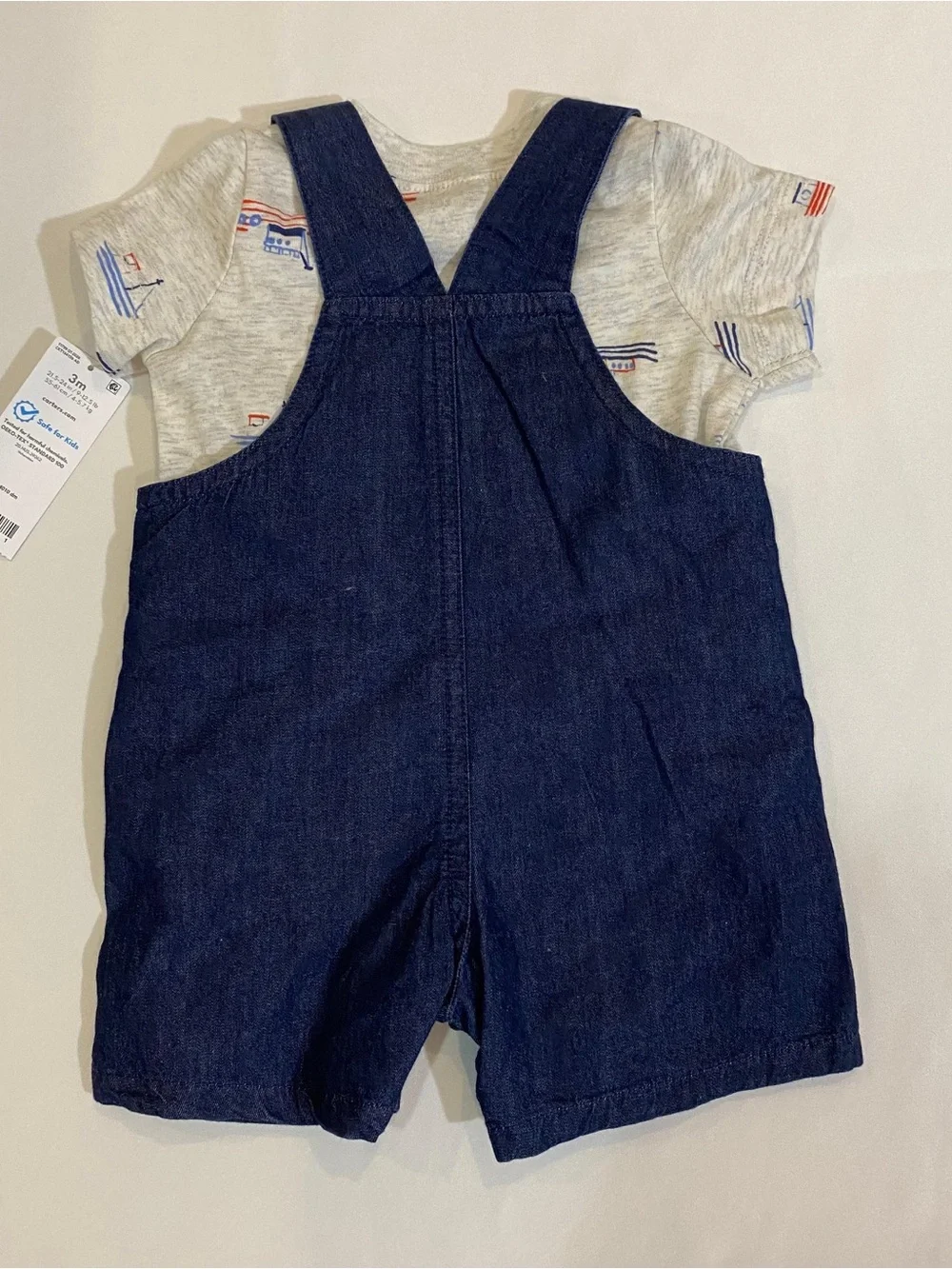 Carter's Navy Blue Denim Short Overalls with Light Gray Printed Tee
